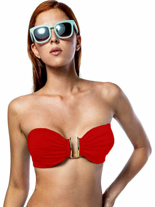 Top De Bikini Fără Bretele Cupe B Roșu