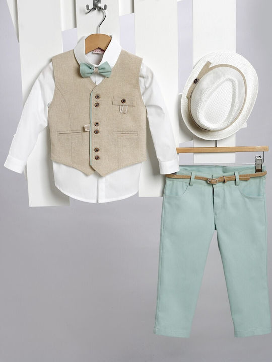 New Life Costum de Botez cu Vestă pentru Băiat Turcoaz 5buc
