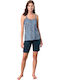 Vamp Sommer Damen Pyjama-Set Blau