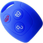 Silicone Car Key Cover Case with 3 Buttons for Ford Blue