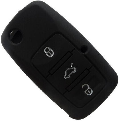 Silicone Car Key Cover Case with 3 Buttons for Seat / Skoda / VW Black
