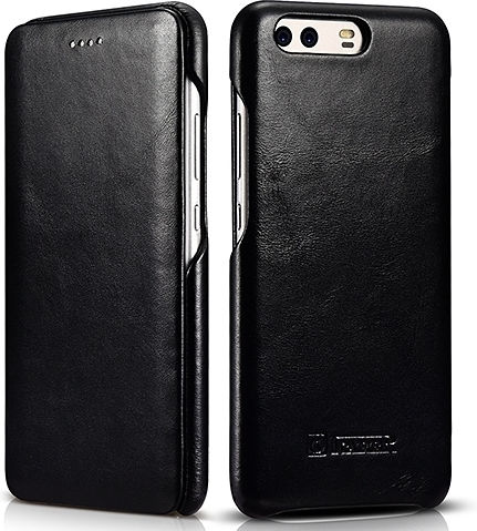 iCarer Curved Edge Vintage Brieftasche Leder Schwarz (Huawei P10)