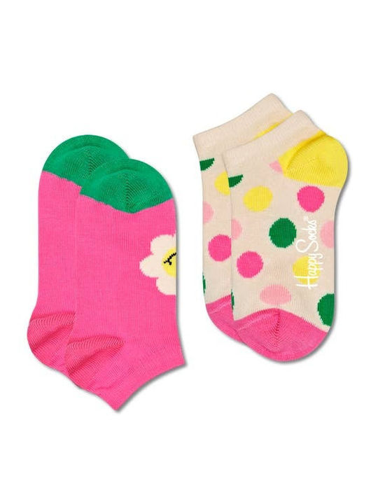 Happy Socks Kids' Ankle Socks Smiley Daisy Fuchsia 2 Pairs