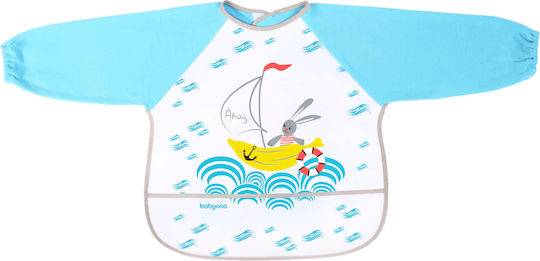 Babyono Baby Bib Fabric with Hoop & Loop Fastener with Pocket and Sleeves Sea Blue