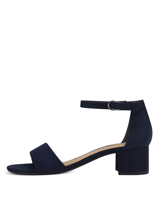 Tamaris Fabric Women's Sandals with Ankle Strap Navy Blue with Chunky Low Heel