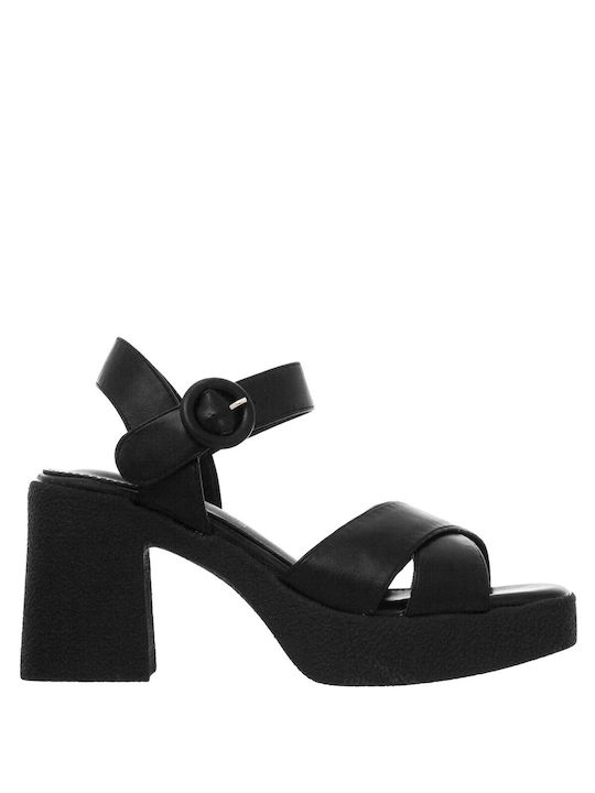 Seven Leather Women's Sandals Black with Chunky High Heel
