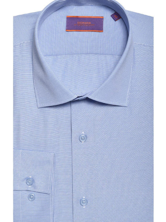 Slim Fit Donini Men's Shirt Navy Blue Cotton Rex Collar Small Pattern All Day, Business