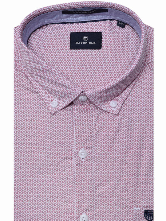 Retro Printed Modern Fit Basefield Men's Shirt, Magenta, Cotton, Printed All Day, Casual, Business, Sport