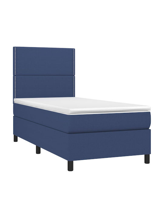 Κρεβάτι Μονό Επενδυμένο με Ύφασμα Μπλε με Στρώμα & Τάβλες 80x200cm