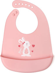 Kiokids Lovely Bunny Waterproof Bib Silicone with Button & Pocket Pink for 4 m+