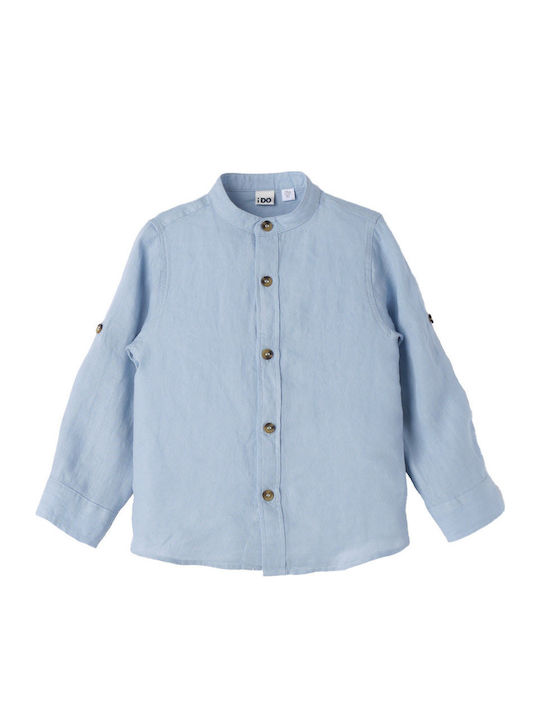 Kids One Color Shirt Long Sleeve Linen Light Blue