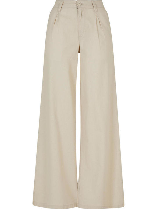 Women's Linen Pantaloons in Wide Leg Style Beige