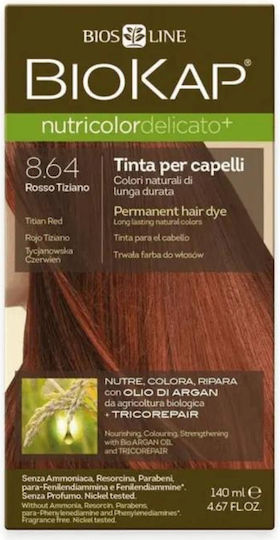 Biosline Biokap Nutricolor Delicato Βαφή Μαλλιών Χωρίς Αμμωνία 8.64 Titian Red 140ml