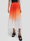 Pleated High-waisted Midi Skirt Orange
