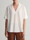 Gant Damen Sommer Bluse Baumwolle Kurzärmelig mit V-Ausschnitt Weiß