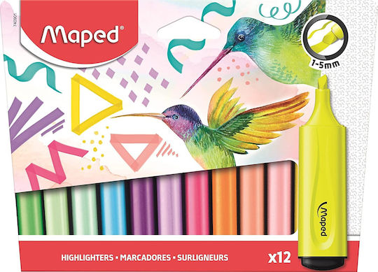 Maped Fluo Pep's & Pastel Μαρκαδόροι Υπογράμμισης 5mm Σετ 12 χρώματα