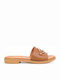 Leather Women's Flat Sandals in Tabac Brown Color