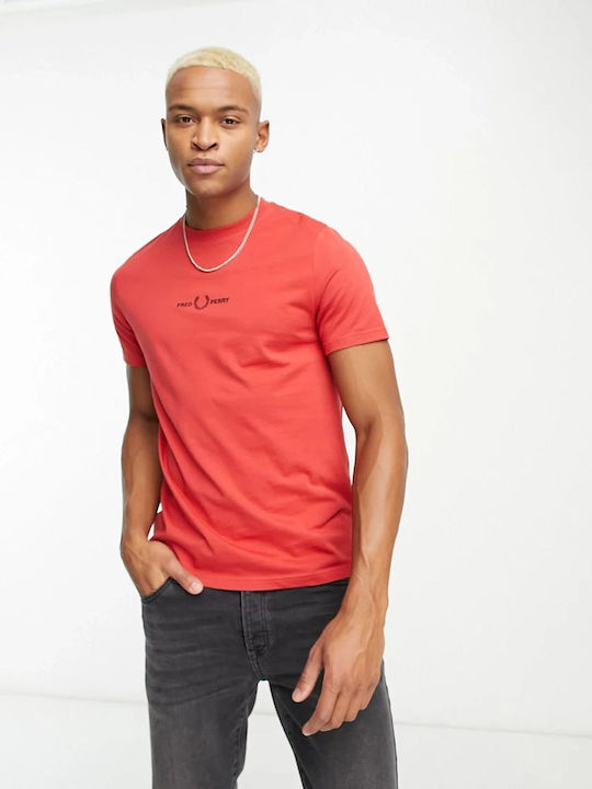 Fred Perry Embroidered Herren T-Shirt Kurzarm Rot