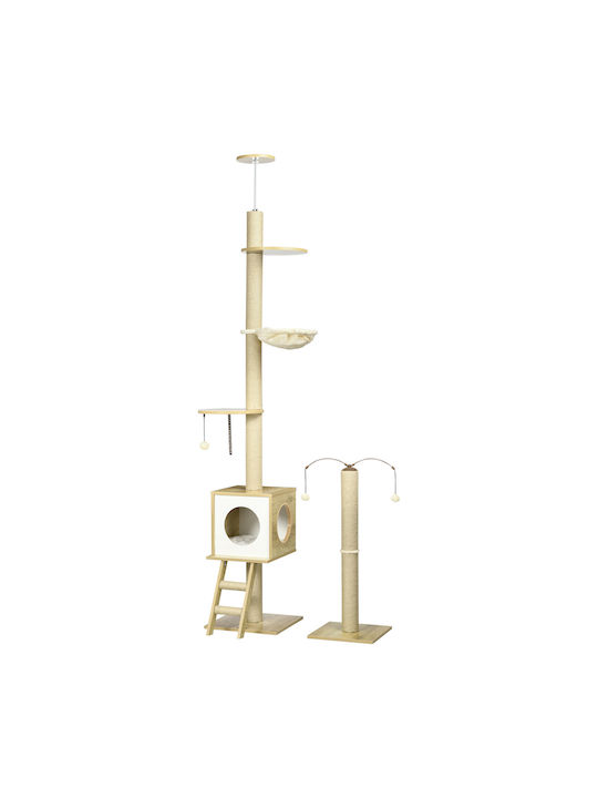 Pawhut Scratching Post Cat Trees Beige Ceiling 40x40x285cm