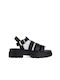 Replay Leather Women's Flat Sandals Gladiator Flatforms In Black Colour