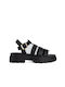 Replay Leder Damen Flache Sandalen Gladiator Flatforms in Schwarz Farbe