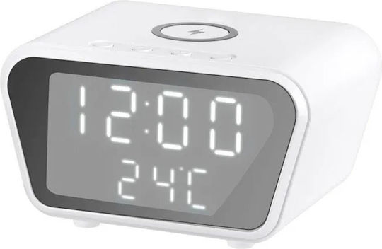 Factory AY-21 Ceas De Masă Digital Led Cu Ceas Deșteptător Și Încărcare Wireless Alb