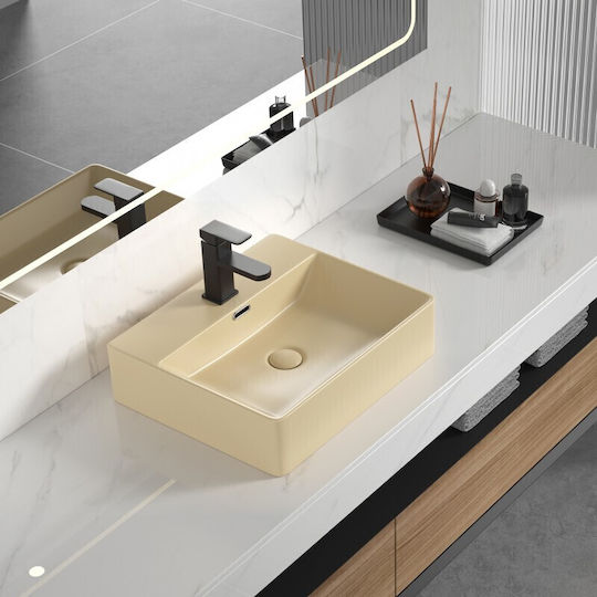 Inter Ceramic Aufgesetztes Waschbecken Porzellan 50x42x13cm Beige Matt