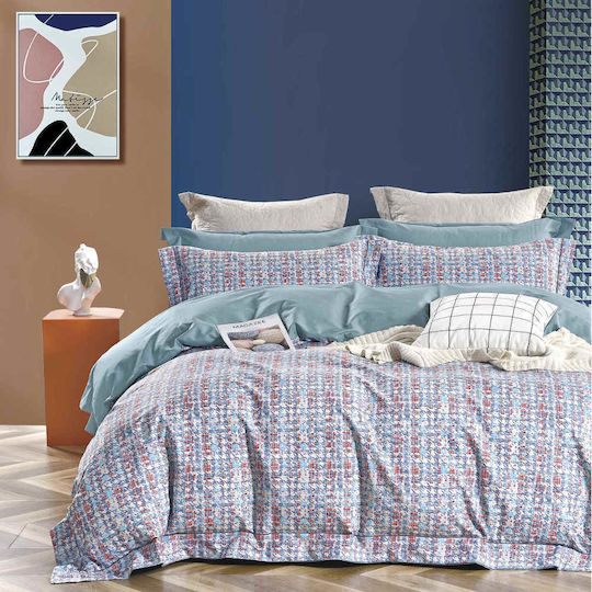 Borea Duvet Cover Set Cotton Satin Queen with 2 Pillowcases 220x240 Irida Petrol Blue