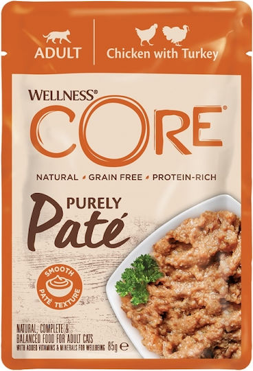 Wellness Core Pate Wet Food for Adult Cats in Pouches with Turkey and Chicken Grain-Free 85gr