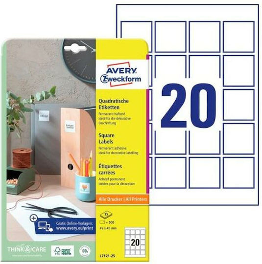 Avery 500 Self-Adhesive Rectangular A4 Labels 45x45mm