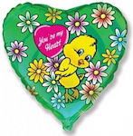 Μπαλόνι Foil Καρδιά Παπάκι με Λουλούδια 46εκ.