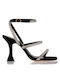 Sante Fabric Women's Sandals with Strass & Ankle Strap Black with Thin High Heel