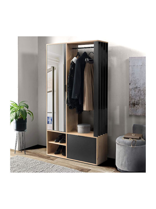 Milo Entry Furniture with Mirror / Hanger / Shoe Rack & Wardrobe Artisan / Black 100x33x190cm