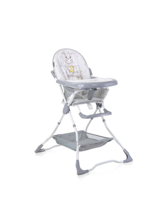 Lorelli Bonbon Pliabil Scaun de masă pentru bebeluși cu cadru metalic și scaun din material textil Noble Grey Hippo
