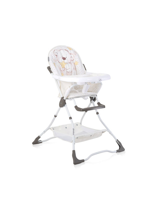 Lorelli Bonbon Pliabil Scaun de masă pentru bebeluși cu cadru metalic și scaun din material textil White Teddy Bear