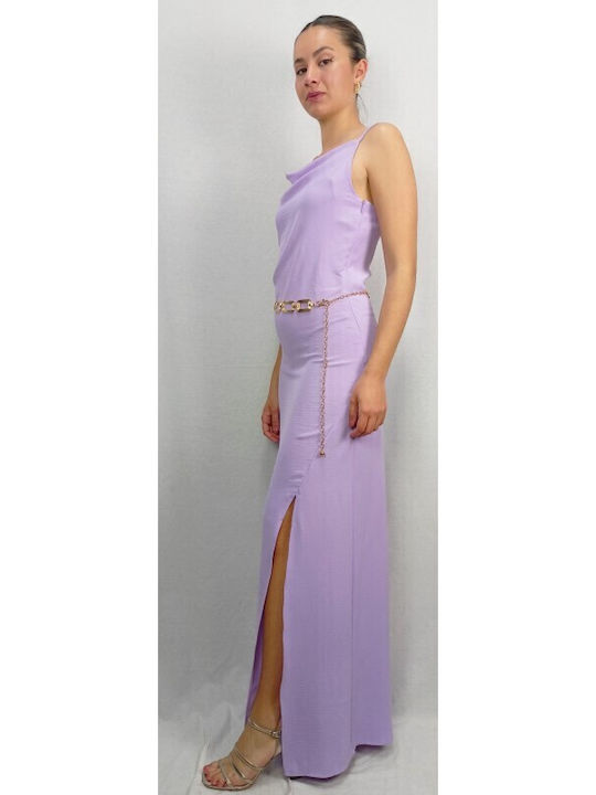 Only Sommer Midi Slip Dress Kleid Drapiert mit Schlitz Purple Rose