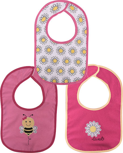 Lorelli Interlock Bib Fabric with Hoop & Loop Fastener Pink for 0 m+ 3pcs