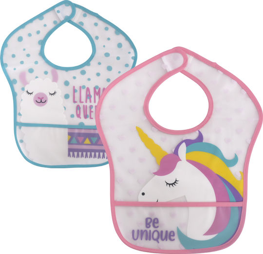 Lorelli Waterproof Bib Plastic with Hoop & Loop Fastener & Pocket Pink for 6 m+ 2pcs