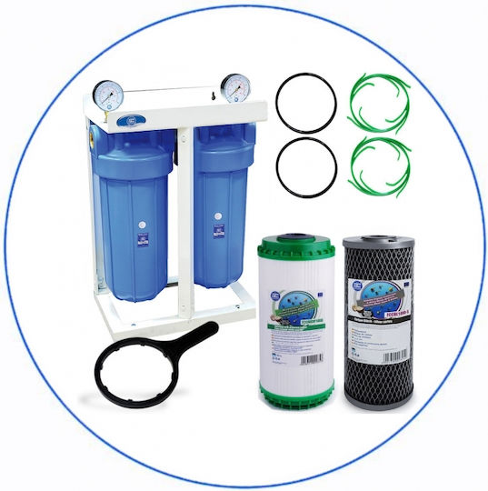 Aqua Filter BBCBKDFCBLS10 Συσκευή Φίλτρου Νερού Διπλή Κεντρικής Παροχής Διατομής 1'' με Ανταλλακτικό Φίλτρο Aqua Filter FCCBKDF GAC+KDF, Aqua Filter FCCBL-S Carbon