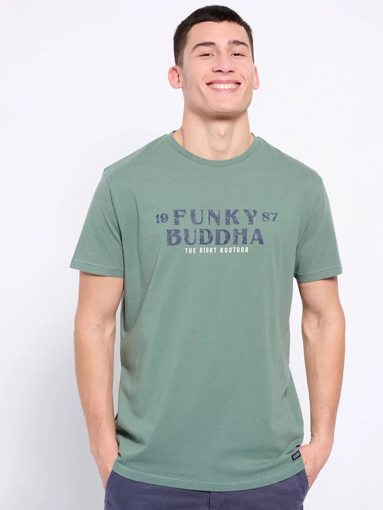 Funky Buddha Ανδρικό T-shirt Dusty Green με Στάμπα