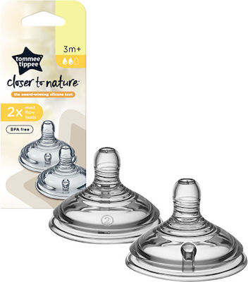 Tommee Tippee Closer Τo Nature Silicone Baby Bottle Teats Medium Flow for 3+ months 2pcs