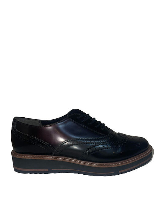 Γυναικεία Flatform Oxfords από Λουστρίνι σε Μαύρο Χρώμα