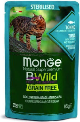 Monge Bwild Grain Free Wet Food for Adult Cats in Pouches with Shrimps, Vegetables and Cod Grain-Free 85gr