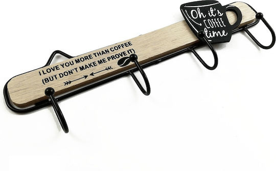 ArteLibre Wandhalterung I Love You More Than Coffee Hölzernes 4 Haken Schwarze 30x10cm