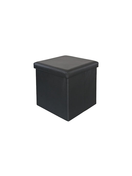 Stool For Living Room With Storage Space Upholstered with Leatherette Black 38x38x37cm