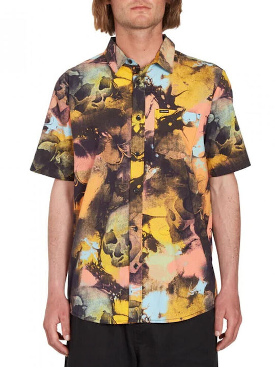 Skulli Print Short-sleeved Cotton Shirt Yellow