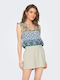 Only Women's Summer Blouse Sleeveless with V Neckline Floral Blue