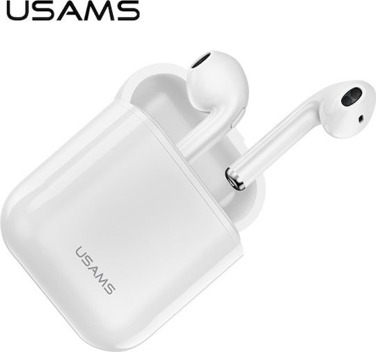 Usams BHULU01 Earbud Bluetooth Handsfree Ακουστικά με Θήκη Φόρτισης Λευκά