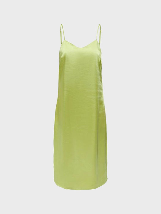 Only Summer Midi Slip Dress Dress Satin Celery ...