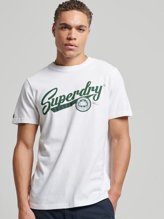 Superdry Vintage Scripted College Ανδρικό T-shirt Λευκό με Λογότυπο